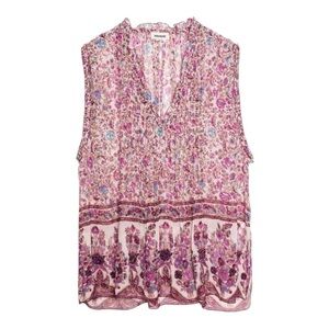 Zadig & Voltaire Thym Floral Sleeveless Sheer Top Pink Purple Boho Size L